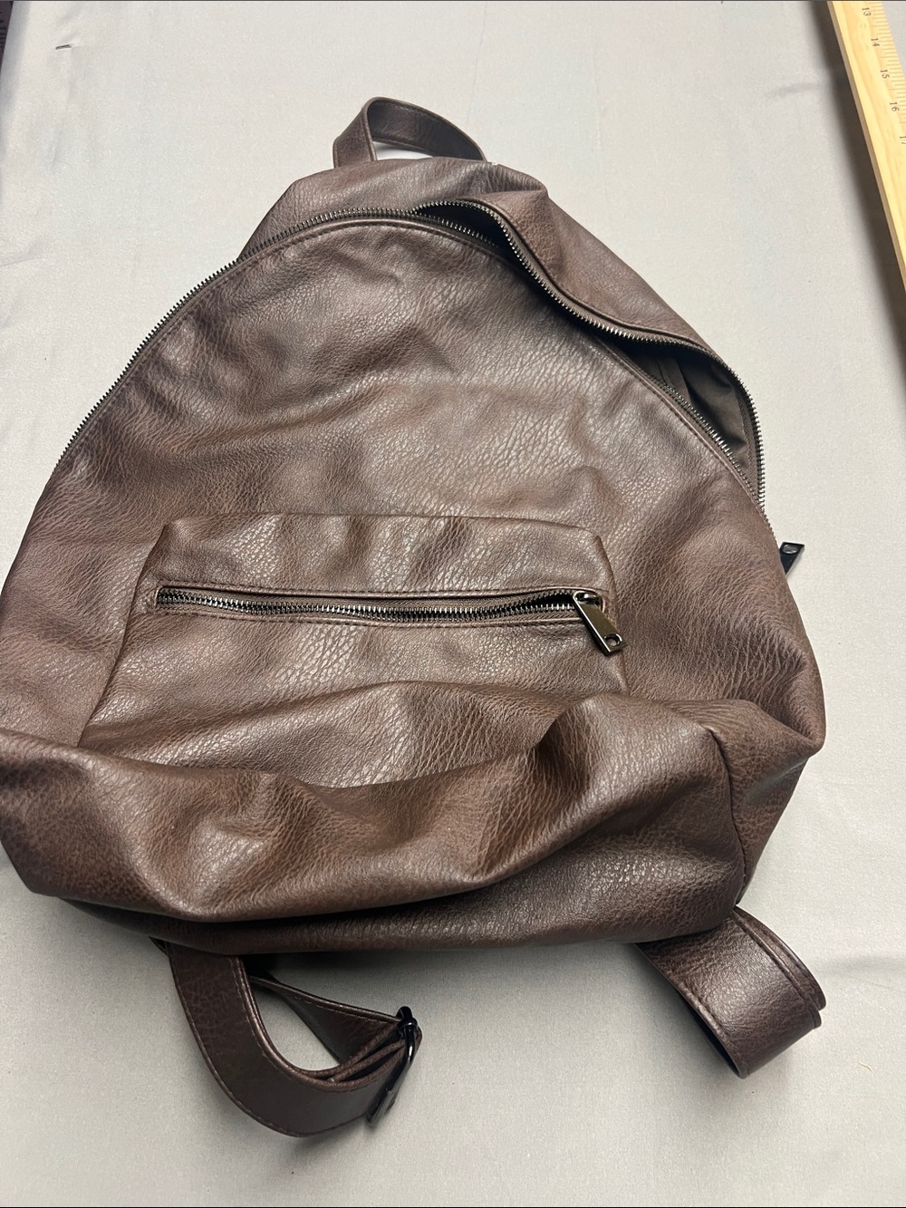 Men’s Brown Faux-Leather Backpack with Front Zip Pocket